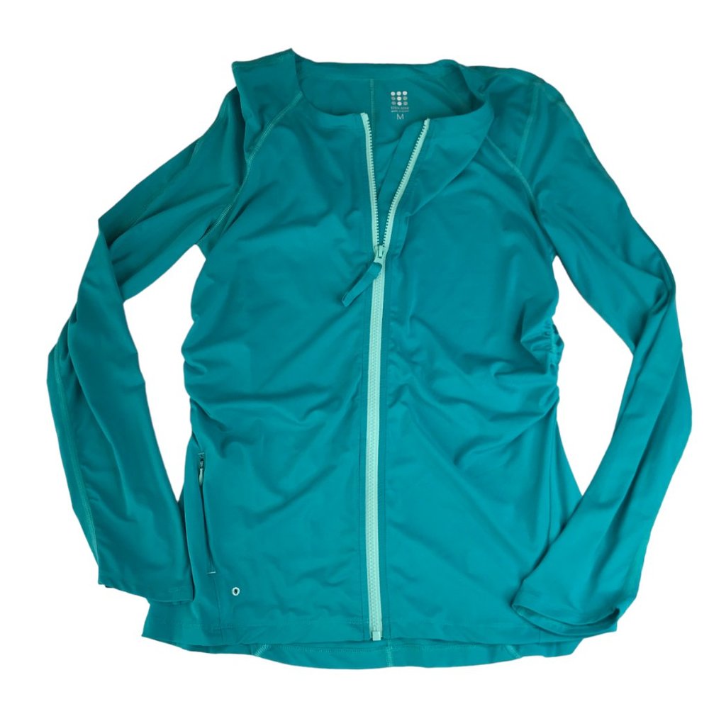 TITLE NINE Teal Zip Pullover Rash Guard Swim Shirt Women's M Svelte Sunbuster LS